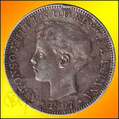 Spain Philippines Un Peso 1897 Alfonso XIII Silver Coin